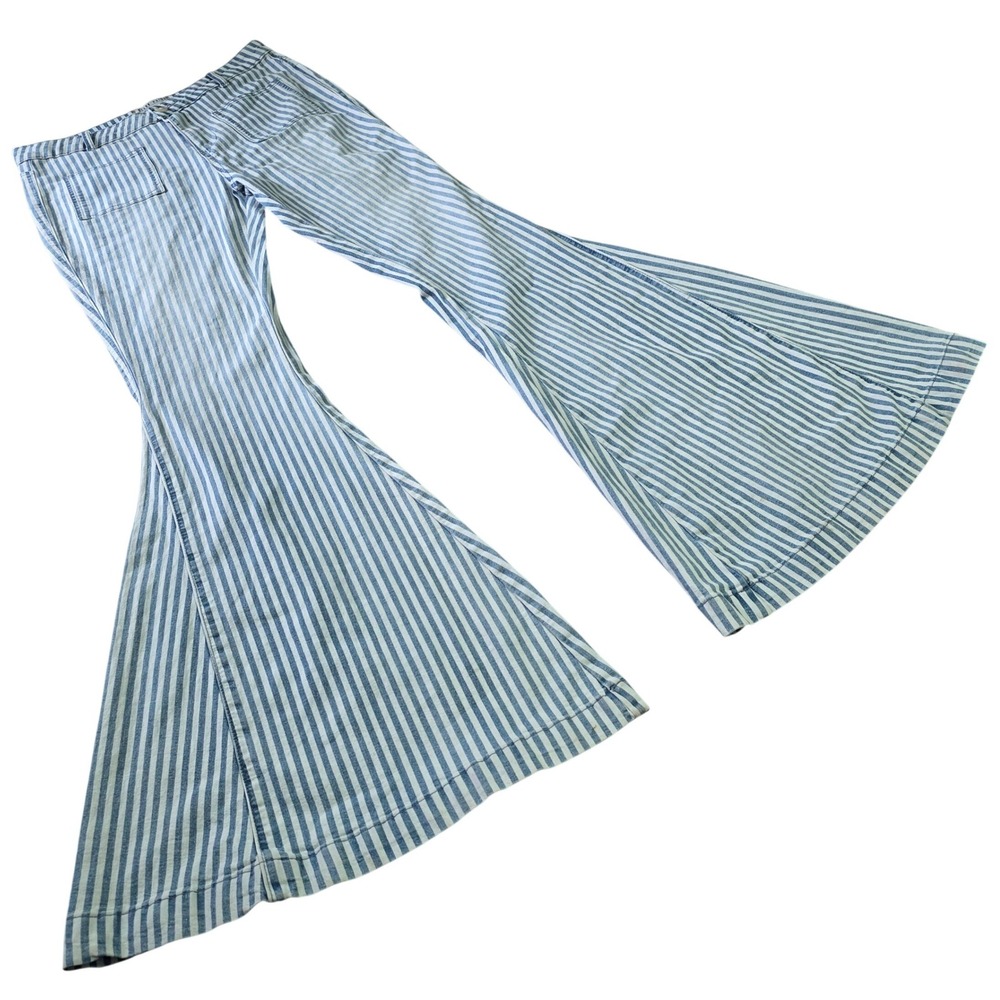 Blank Paige Super Flare Striped‎ Jeans Sz M Denim Bell Bottoms Hippie Festival